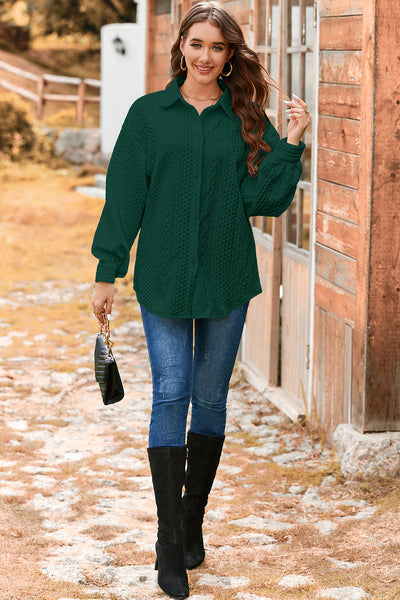 Women's Blackish Green Cable Knit Puff Sleeve Shacket