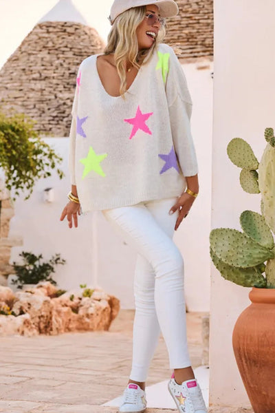Chic Relaxed Fit White Knit Sweater for Women - Cozy Textured Design for Effortless Style and Comfort