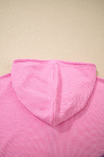 Women's Sachet Pink Ribbed Zip-Up Hooded Jacket