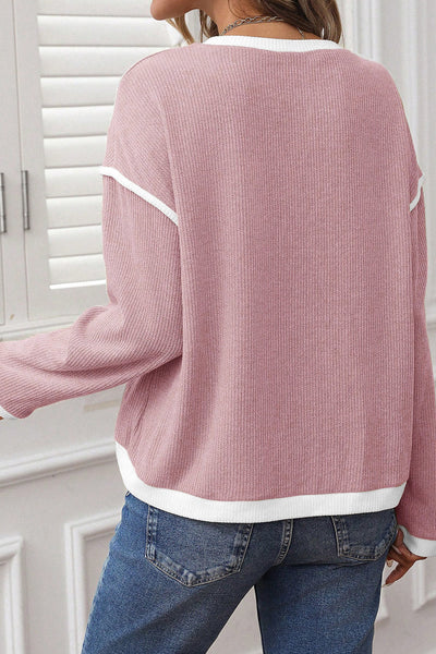 Cozy Light Pink Fitted Knit Sweater for Women - Stylish Top Ideal for Casual Outings and Everyday Comfort