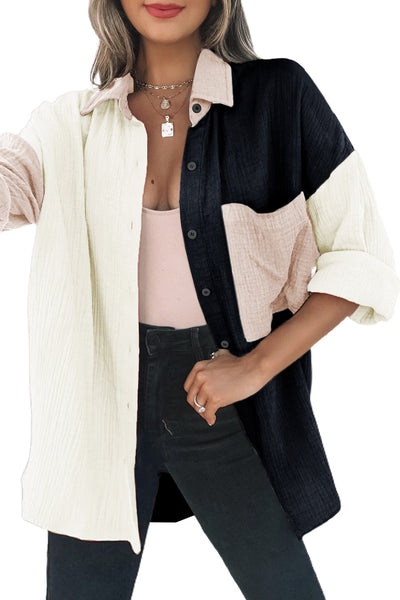 Casual Solid Linen Long Sleeve Lapel Blouse
