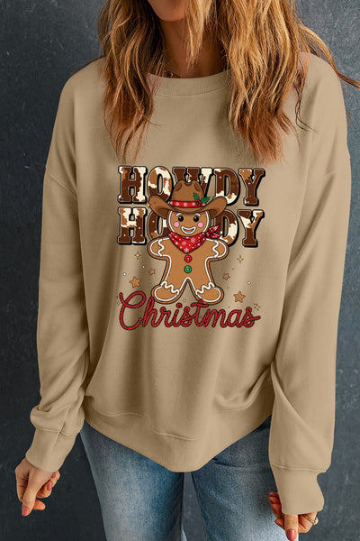 Women's Howdy Christmas Cowboy Gingerbread Graphic Sweatshirt
