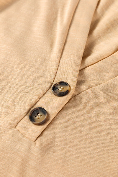 Women's Light French Beige Long Sleeve V-Neck Henley Blouse