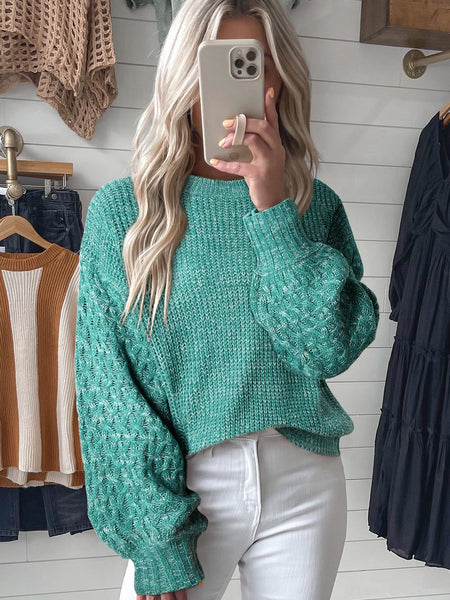 Green Cable Knit Cropped Sweater