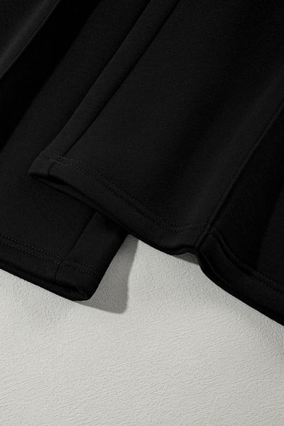 Women's Black Drop Shoulder Zip-Up Jacket & Drawstring Pants Activewear Set for Comfortable Fitness Style