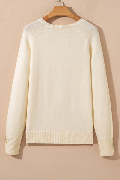 Women's Button-Cuff Raglan Bishop Sleeve Sweater in Cream