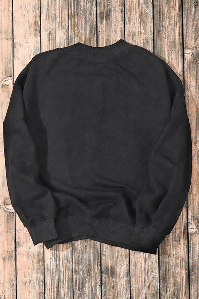 Cozy Women's Black Drop Shoulder Crew Neck Sweatshirt - Effortless Casual Pullover for Ultimate Comfort and Style