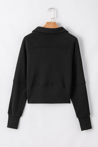 Cozy Women's Black Fleece-Lined Zip-Up Sweatshirt with Stand Collar & Thumbhole Sleeves for Ultimate Comfort and Style