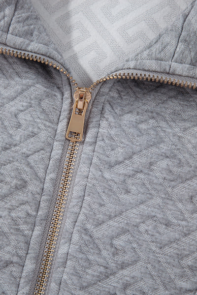 Cozy Women's Gray Textured Half-Zip Sweatshirt with Collared Neckline - Chic Casual Layering Essential for Everyday Wear