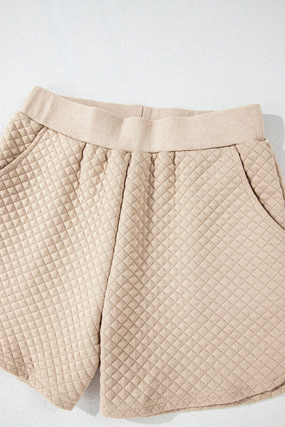 Cozy Women's Parchment Quilted Loungewear Set: Long Sleeve Top & Shorts for Effortless Casual Style