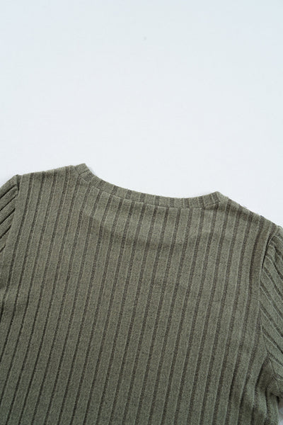 Women's Moss Green Leopard Print Knit Top with Crochet Patchwork Stylish Ribbed Texture for a Chic Fit
