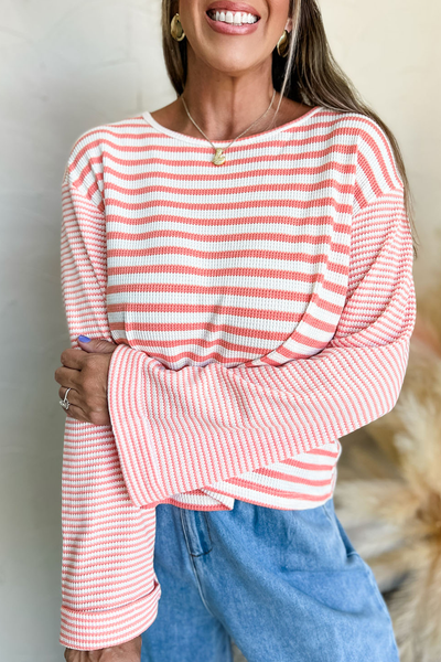 Trendy Women's Pink Striped Long Sleeve Top - Casual Fit, Stylish Design, Ideal for Everyday Outfits