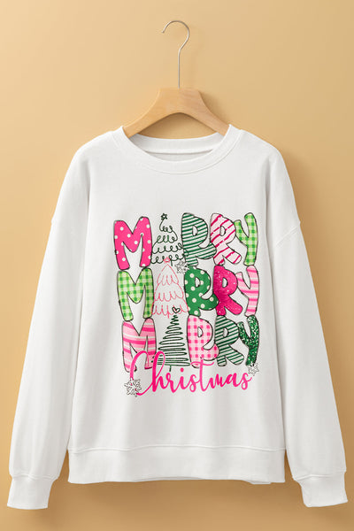 Women's Beige Merry Christmas Graphic Sweatshirt in Cotton Blend