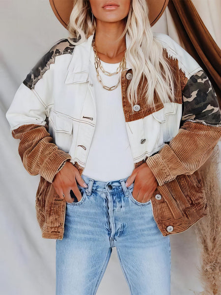 Camo Corduroy Jacket with Retro Lapel