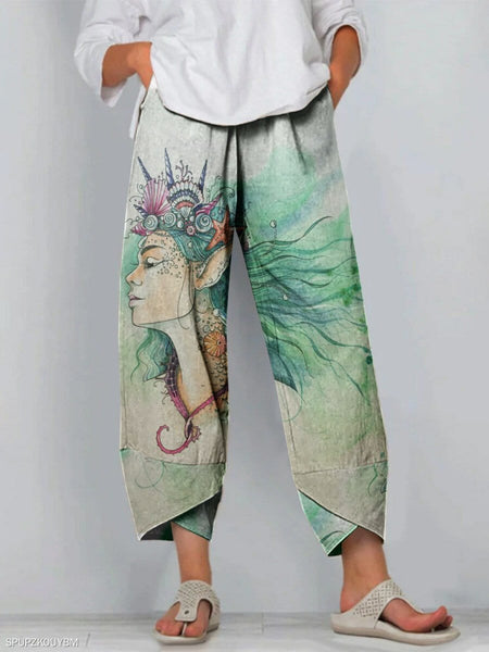 Women's Cartoon Art Print Pocket Women's Casual Pants