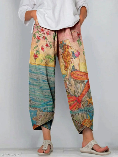 Women's Cartoon Art Print Pocket Women's Casual Pants