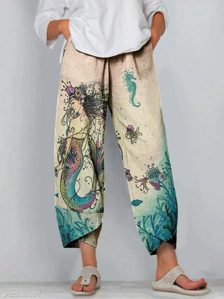 Women's Cartoon Art Print Pocket Women's Casual Pants