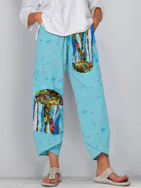 Women's Cartoon Art Print Pocket Women's Casual Pants