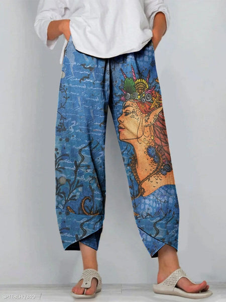 Women's Cartoon Art Print Pocket Women's Casual Pants