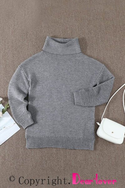 Casual Chunky Knit Mock Neck  Long Sleeve Split Pullover Sweater