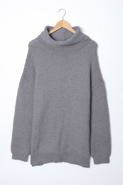 Casual Chunky Knit Mock Neck  Long Sleeve Split Pullover Sweater