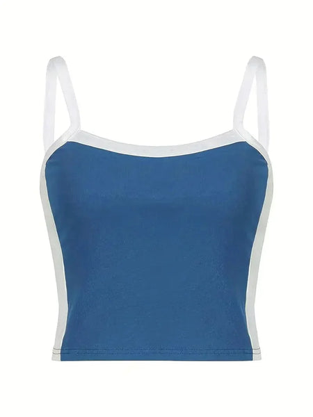 Casual Color Block Sleeveless Spaghetti Strap Basic Tank Top