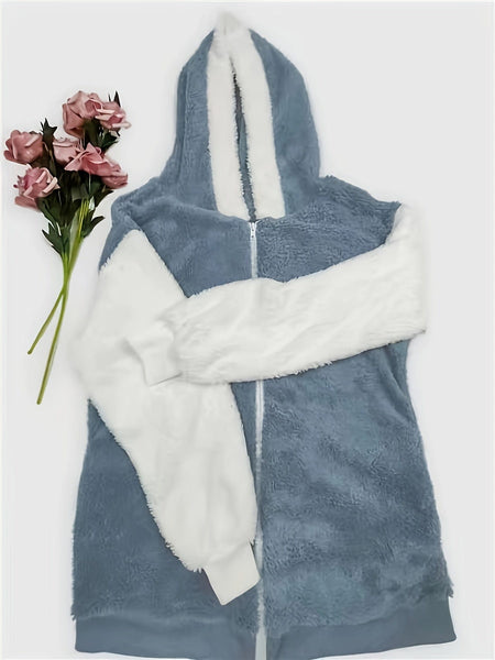 Casual Color Block Zip-Up Hooded Coat
