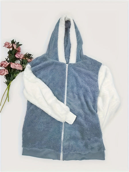 Casual Color Block Zip-Up Hooded Coat