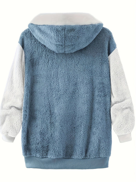 Casual Color Block Zip-Up Hooded Coat