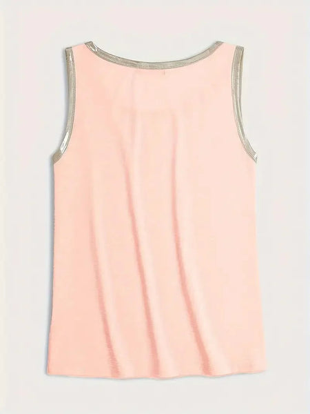 Casual Contrast Trim Crew Neck Sleeveless Tank Top