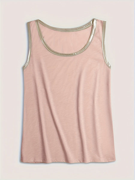 Casual Contrast Trim Crew Neck Sleeveless Tank Top