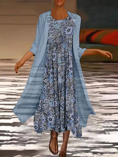 Casual Dress Ethnic Dress Midi Dress Blue Half Sleeve Paisley Print Summer Spring Crew Neck Casual  S M L XL XXL for Women