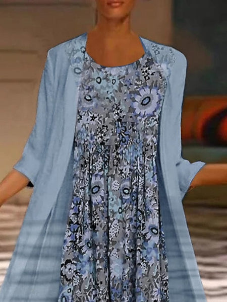 Casual Dress Ethnic Dress Midi Dress Blue Half Sleeve Paisley Print Summer Spring Crew Neck Casual  S M L XL XXL for Women