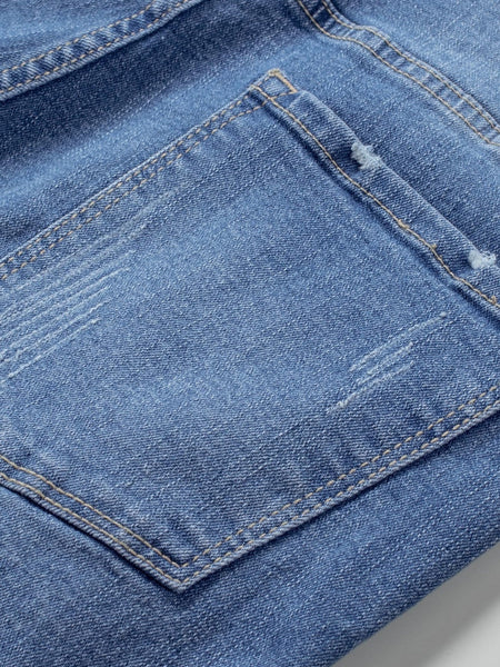 Ripped Fringed Denim Shorts Straight-breasted Pant