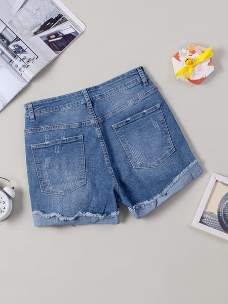 With Holes And Tassels Trendy Denim Straight Breasted Pants