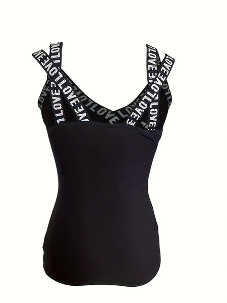 Casual Letter Tape Skull Hand Print Sleeveless Tank Top