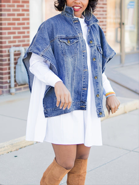 Women's Button-Down Denim Cape in Blouses & Shirts