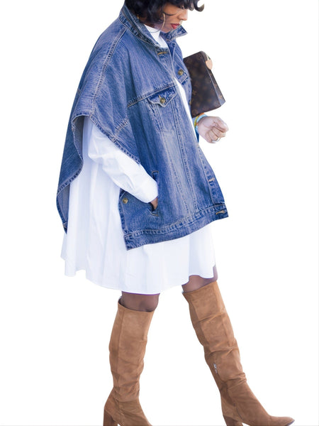 Women's Button-Down Denim Cape in Blouses & Shirts