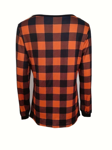 Women's Autumn Harvest Buffalo Plaid Notch Neck Tunic