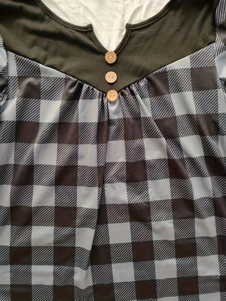 Long Sleeve V-Neck Plaid Blouse