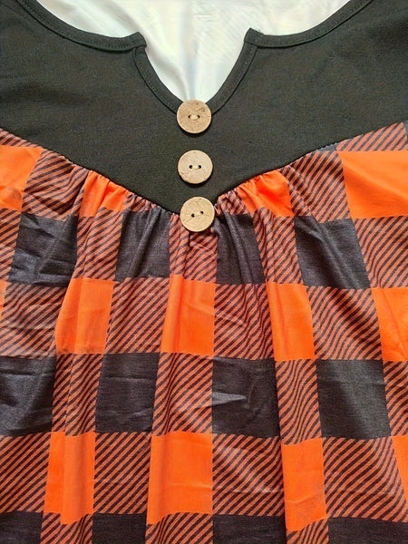 Casual Plaid Print Notch Neck Long Sleeve Button T-Shirt