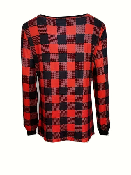 Women's Autumn Harvest Buffalo Plaid Notch Neck Tunic