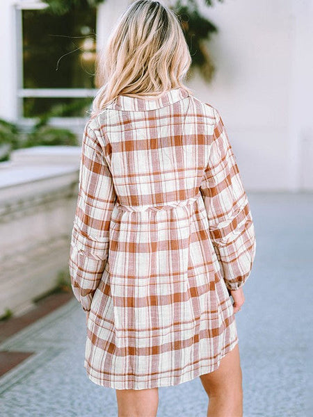 Pocket Lapel Belted Long Sleeve Denim Dress