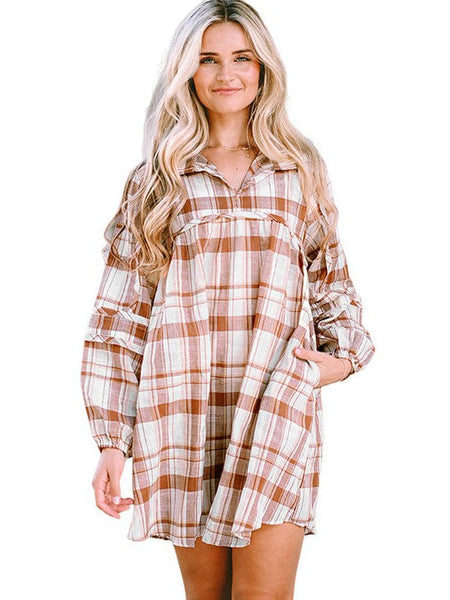 Pocket Lapel Belted Long Sleeve Denim Dress
