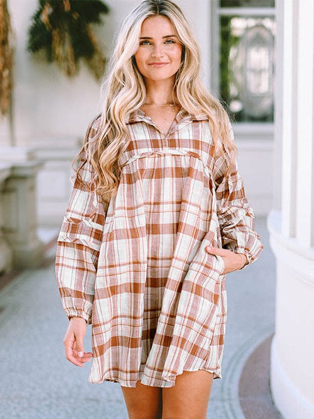 Pocket Lapel Belted Long Sleeve Denim Dress