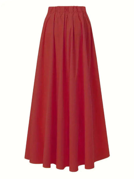 Casual Pleated Pockets High Waist Loose Maxi Dress