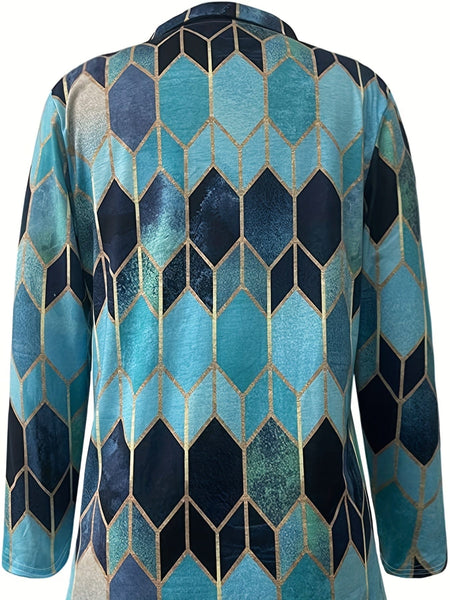 Casual Polo Printed Zipper Lapel Long Sleeve T-shirt
