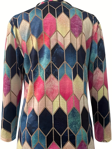 Casual Polo Printed Zipper Lapel Long Sleeve T-shirt