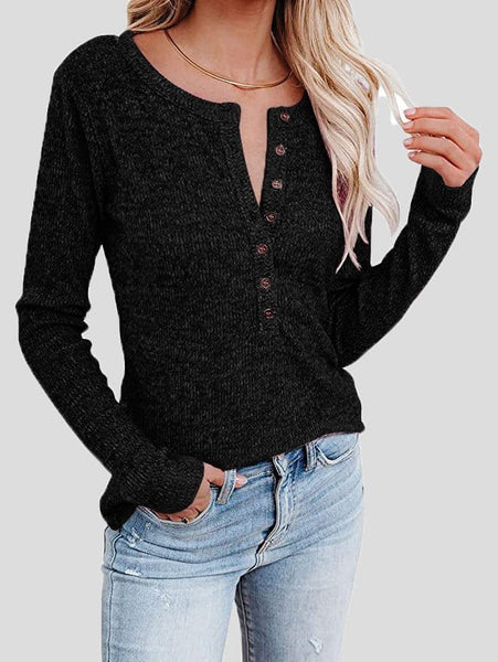 Textured Waffle Knit Henley Top with Button Placket with practical styling and dependable silhouette control.