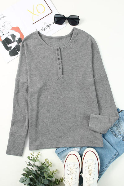Textured Waffle Knit Henley Top with Button Placket with practical styling and dependable silhouette control.